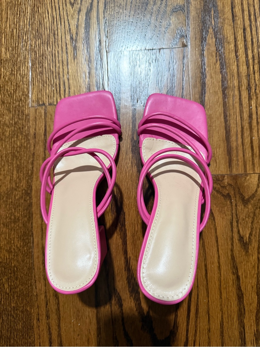 Women’s Strappy Square-Toe Slide Sandals in Hot Pink